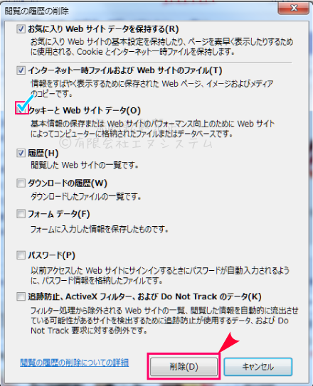 Internet Explorerクッキー削除2