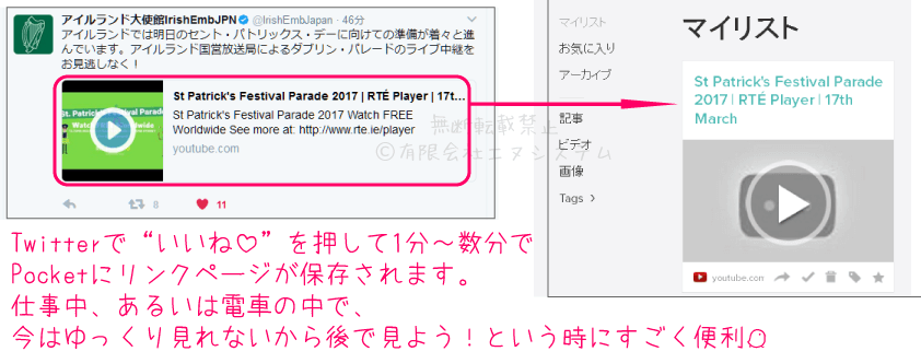 Automatically save the first link in a Tweet that you like to your Pocket queue使用例