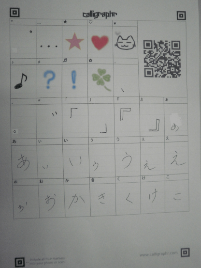 calligraphr；テンプレート用紙に手書きする