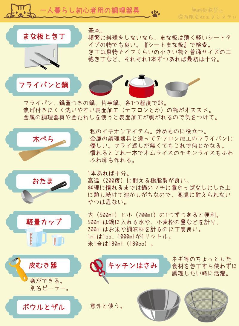 初心者用の調理器具