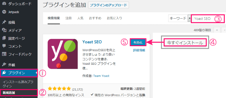 プラグイン『 Yoast SEO 』の新規追加