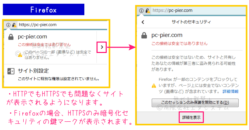 FirefoxでHTTPSにアクセス