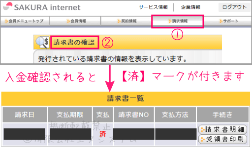 さくらのレンタルサーバー・入金確認