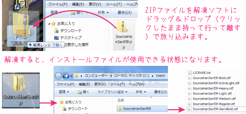 源ノ明朝；ZIPファイルを解凍