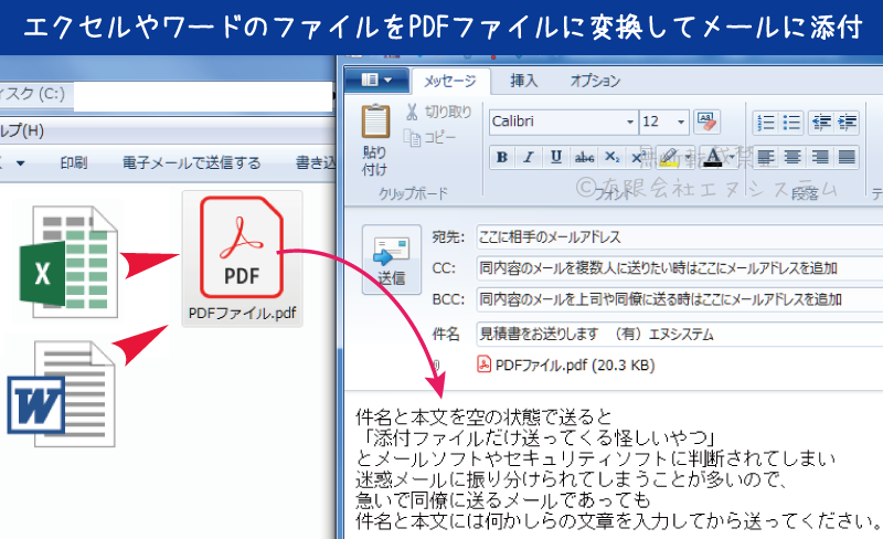 Pdf変換 書類をpdfファイルにしてメールで送る手順 パソコン修理のエヌシステムblog